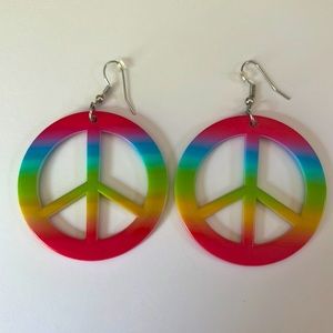 Rainbow Disco Peace Sign Earrings